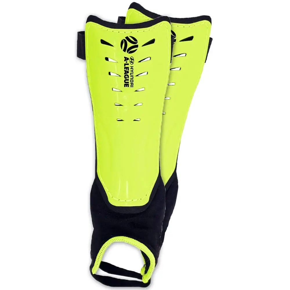 2x Hyundai A-League Shin Guard/Pads w/ Ankle Sock/Sports/Soccer Small Size/Lime