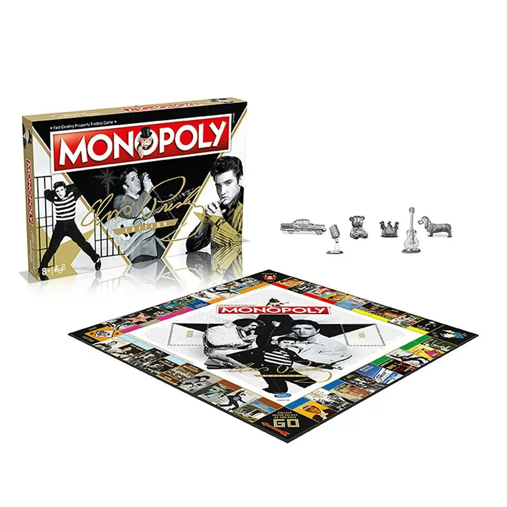 Monopoly Kids/Family Elvis Edition Trading Board Game w/ Top Trumps Card 8y+