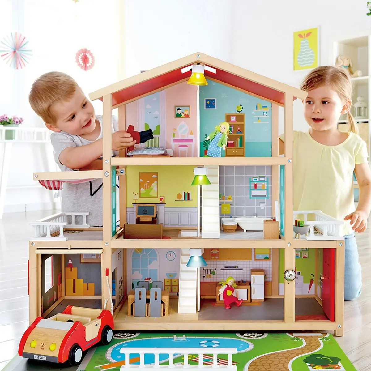 29pc Hape 80cm Doll Family Mansion Realistic House Kids Activity Wooden Toy 3y+