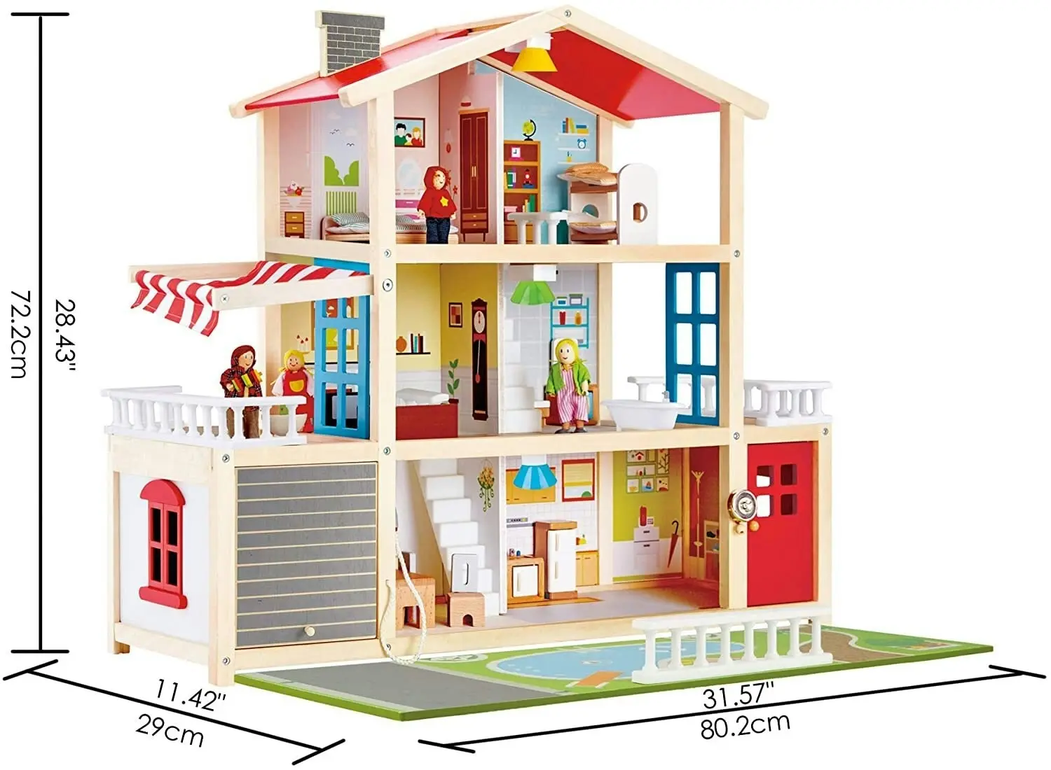 29pc Hape 80cm Doll Family Mansion Realistic House Kids Activity Wooden Toy 3y+