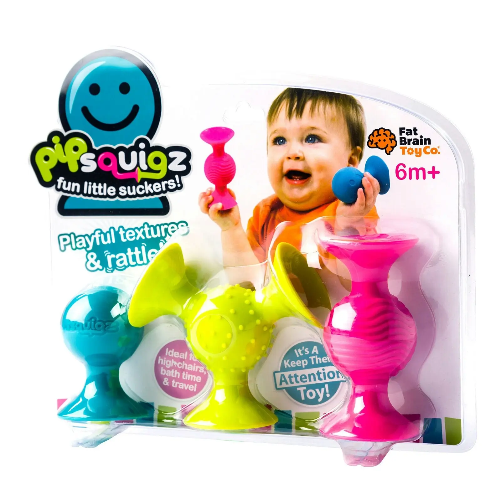 3pc Fat Brain Toy Co PipSquigz for Baby/Infant 6m+ Silicone Toys Suction Cups