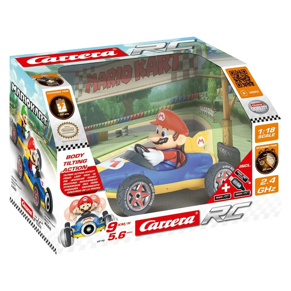 Carrera 1:18 Rechargeable RC Mariokart Mach 8 Mario Remote Control Kids Toy 6y+