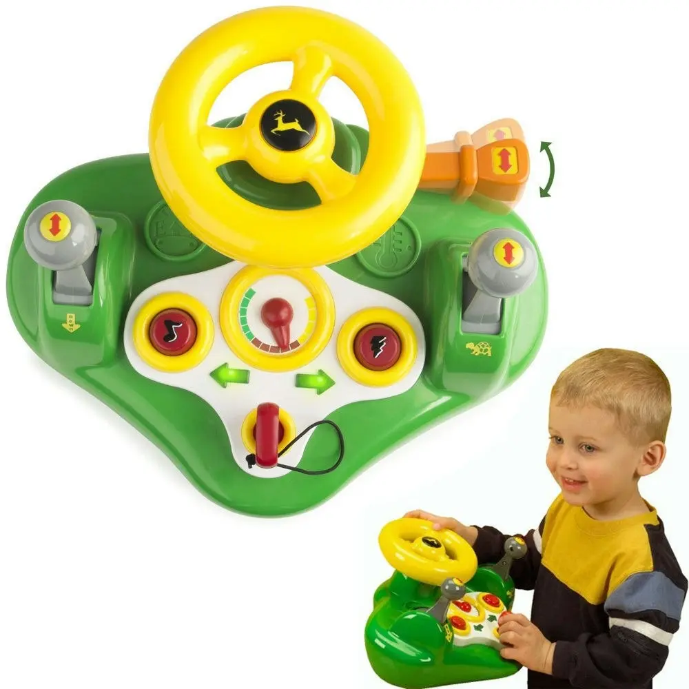 John Deere Busy Car Driver Driving Steering Wheel Lights Sounds Toy Kids/Toddler