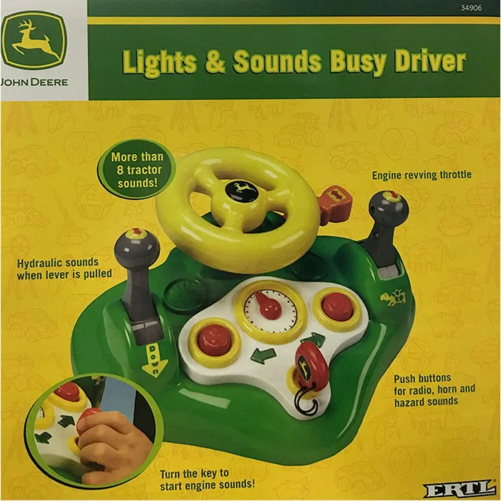 John Deere Busy Car Driver Driving Steering Wheel Lights Sounds Toy Kids/Toddler