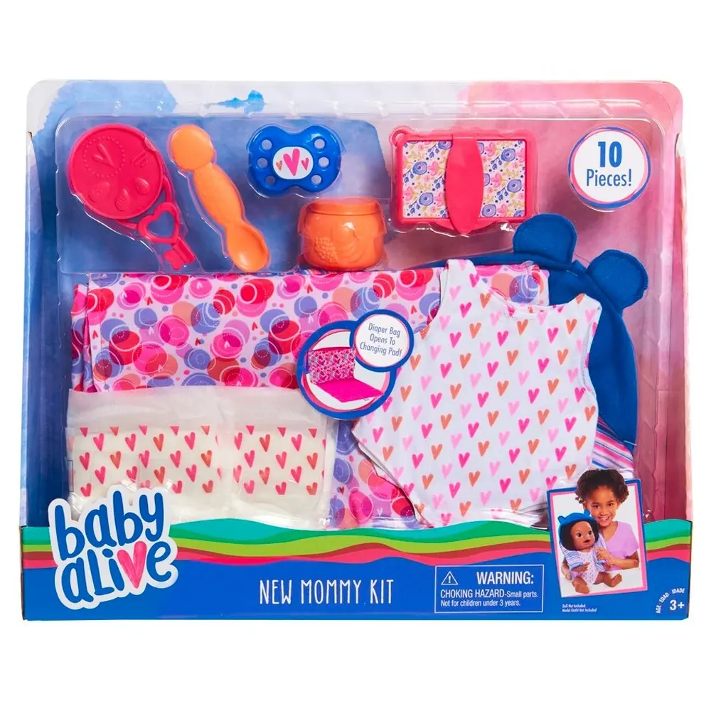 Baby Alive New Mommy Diaper Bag/Jar/Wipe/Onsie/Blanket/Pacifier Doll Dressup Kit