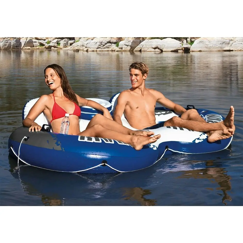 Intex 243cm Inflatable Round Dual Seat Pool River Run Tube Float w/ Drink Cooler