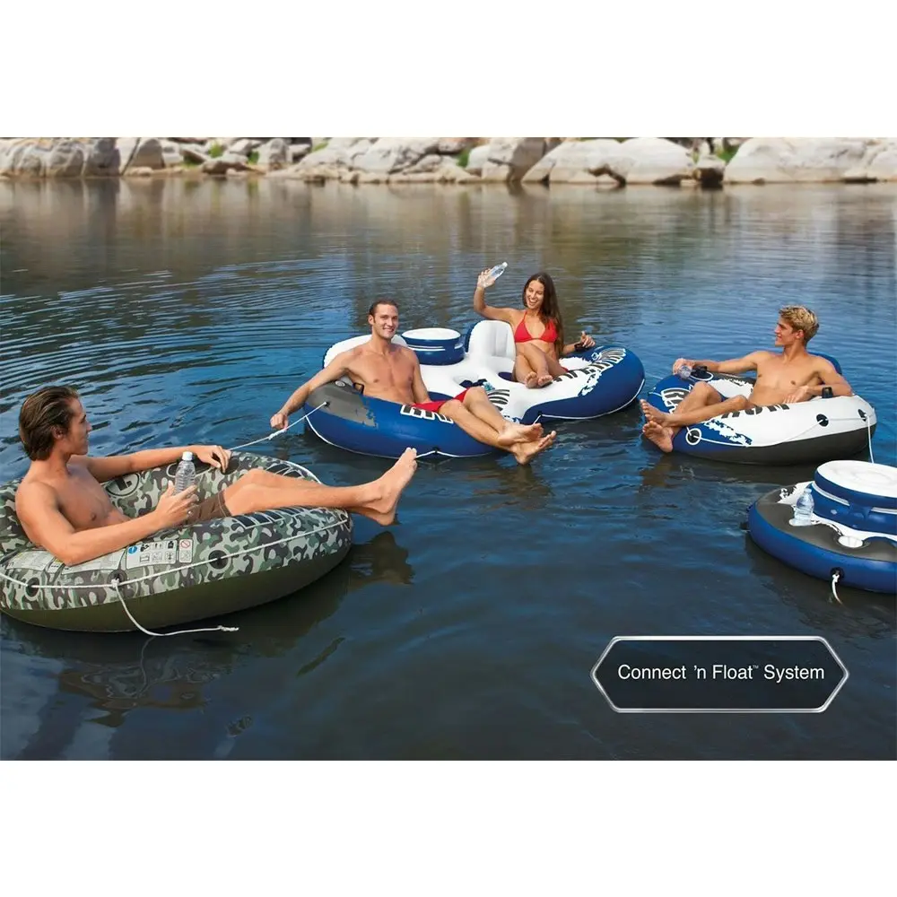 Intex 243cm Inflatable Round Dual Seat Pool River Run Tube Float w/ Drink Cooler