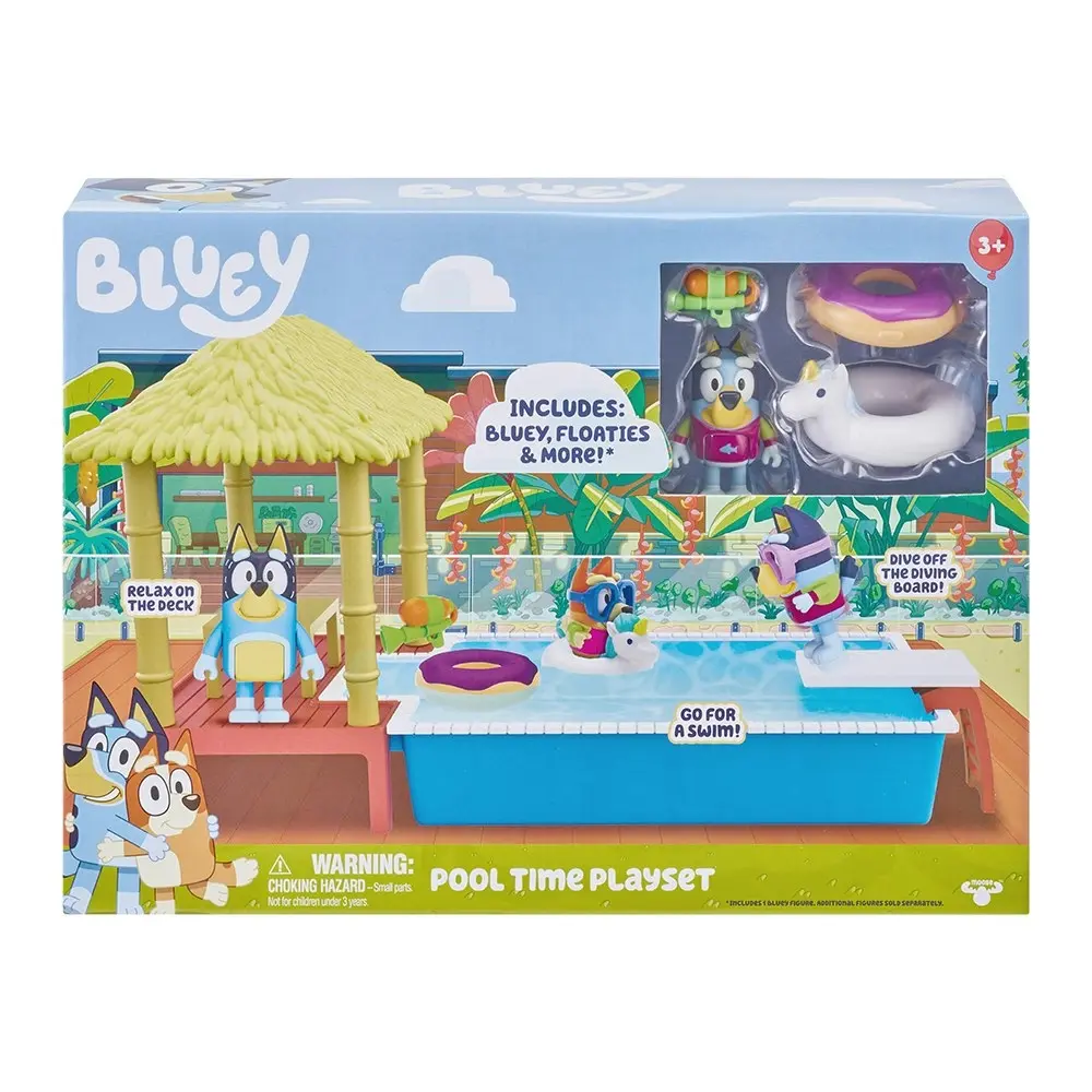 Bluey Series 4 Pool Time Fun Playset Mini Figurines 3y+ Toys Kids/Children Set