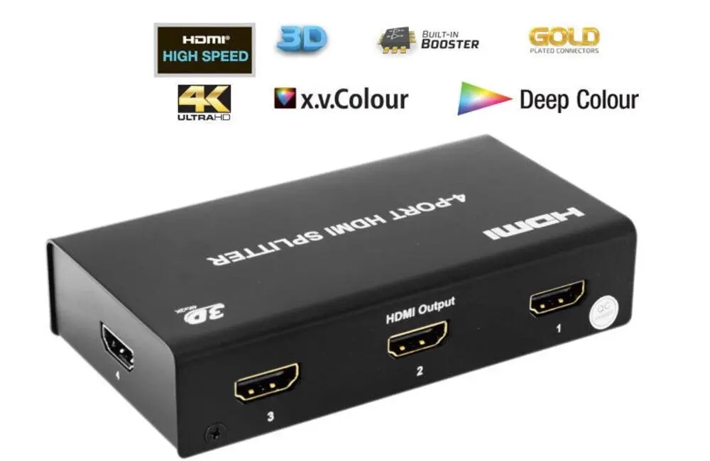 Pro2 HDMI4SP 4 way HDMI splitter distributor 1 in 4 out /Booster 3D/4K/2K/1080p