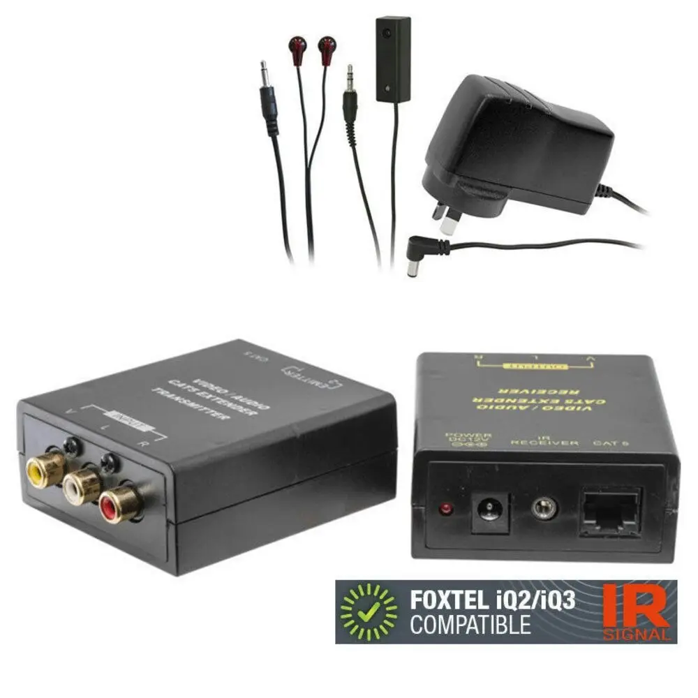 Composite RCA AV Video/Audio Cat5 Extender/IR emitter/Foxtel iQ2/iQ3 Compatible