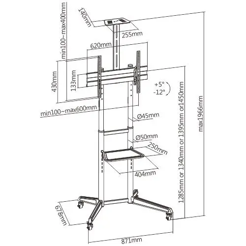 Brateck Steel Cart w/ Top/Center Shelf Mount Stand Holder for 37"-70" LED LCD TV