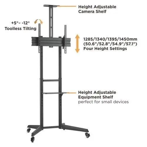 Brateck Steel Cart w/ Top/Center Shelf Mount Stand Holder for 37"-70" LED LCD TV