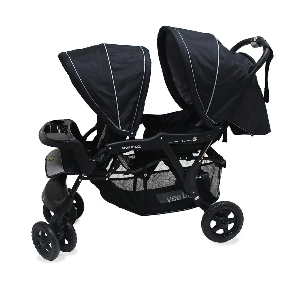 Veebee Doubletake Pram/Tandem Twin Stroller f/ Baby/Infant/Toddler Salt & Pepper