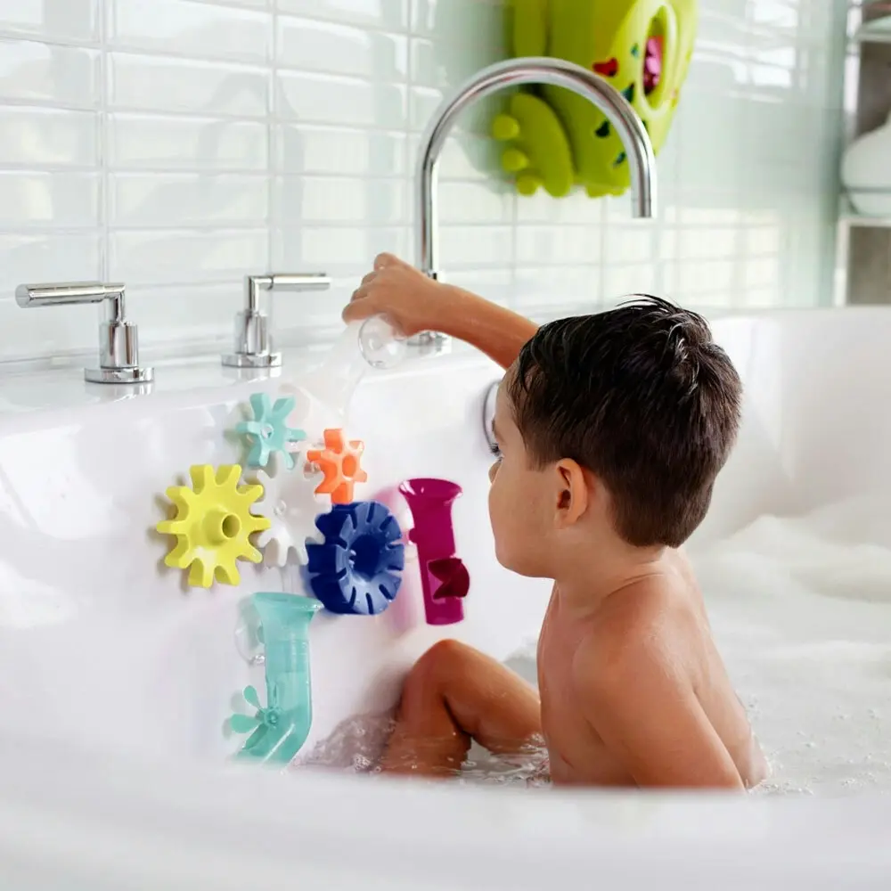 Boon Cogs Water Spinning Gears Suction Bath Toy Baby/Toddler 12m+ Navy/Yellow