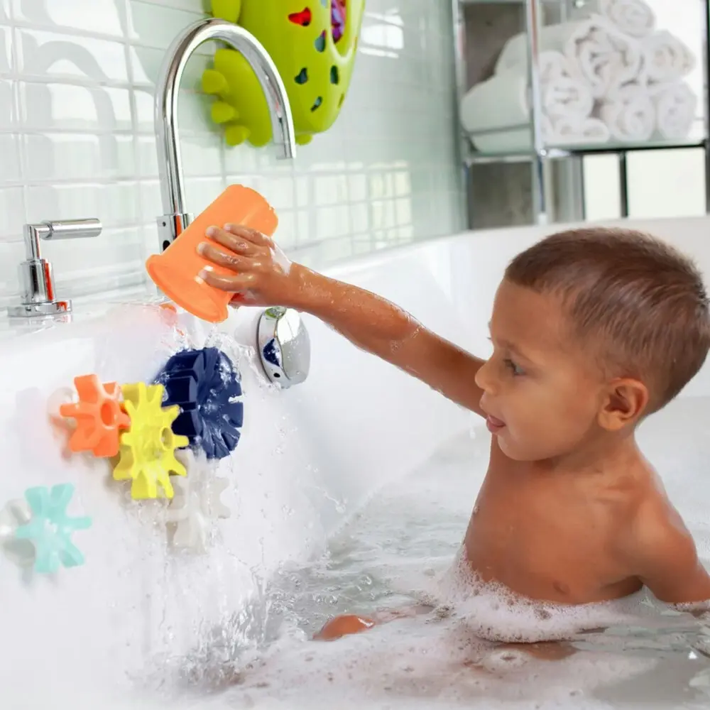 Boon Cogs Water Spinning Gears Suction Bath Toy Baby/Toddler 12m+ Navy/Yellow