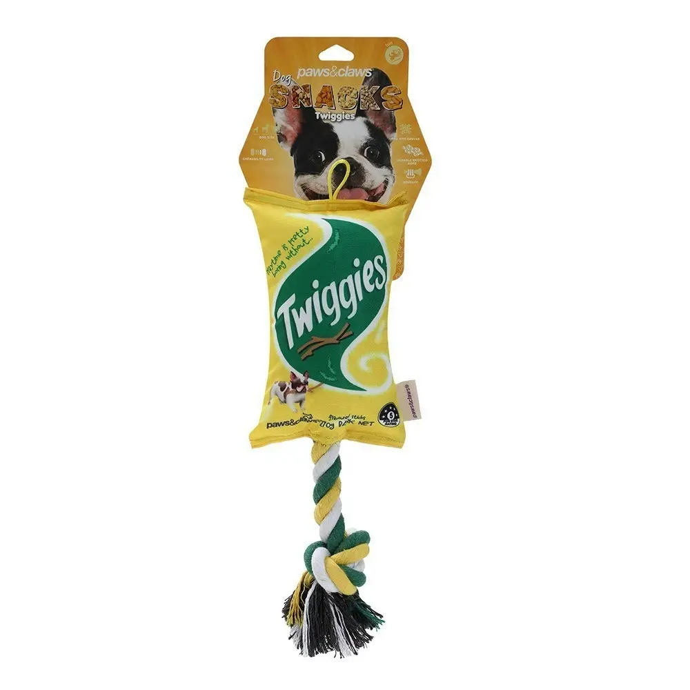 2x Paws & Claws 38cm Twiggies Snacks Oxford Tugger Pet Dog Toy w/ Rope Assorted