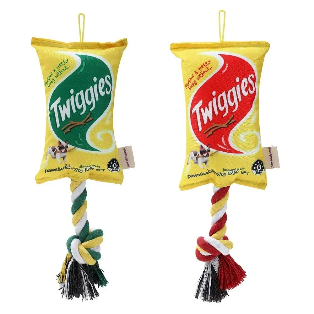 2x Paws & Claws 38cm Twiggies Snacks Oxford Tugger Pet Dog Toy w/ Rope Assorted