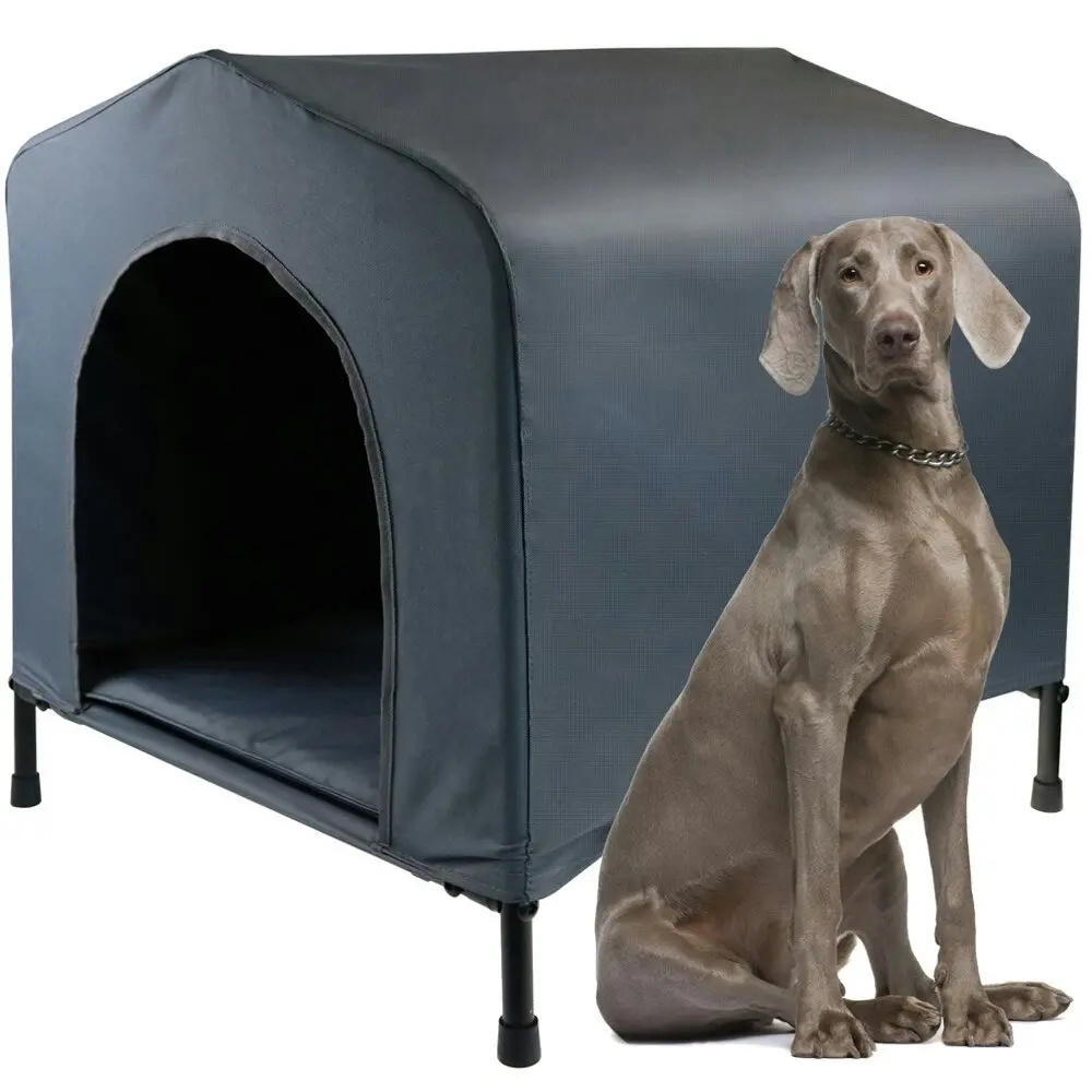 Paws & Claws 102x93cm Steel Frame Elevated Pet X-Large Dog House w/ Cushion Grey