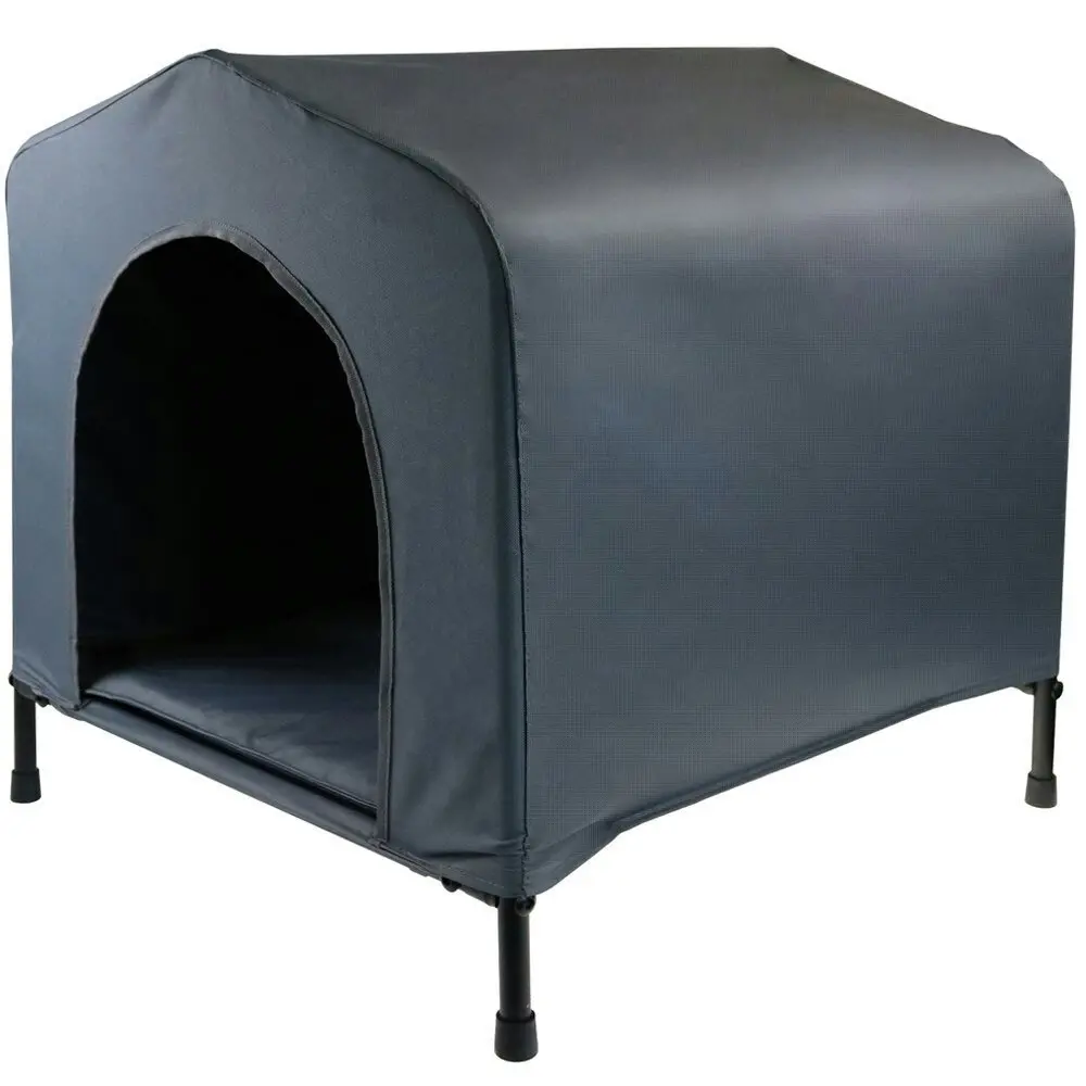 Paws & Claws 102x93cm Steel Frame Elevated Pet X-Large Dog House w/ Cushion Grey