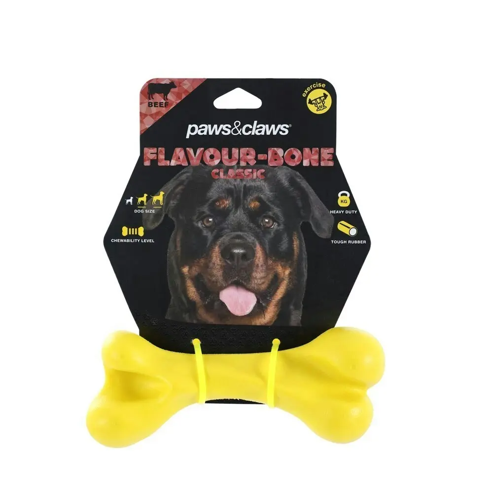 3x Paws & Claws 18cm Flavour-Bone Classic Bone Beef Flavoured Rubber Dog Toy YL