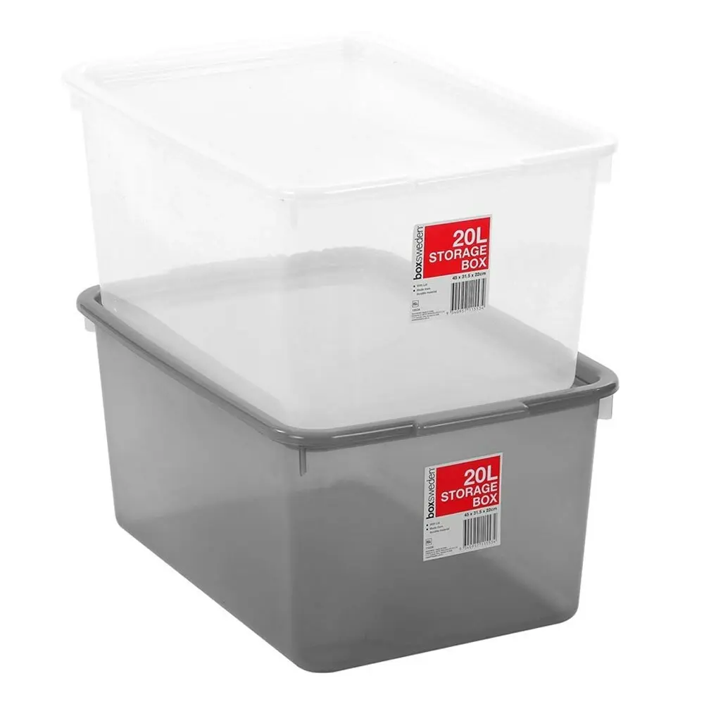 Boxsweden 20L Storage Box Container 45cm Home Organiser w/ Lid Holder Assorted