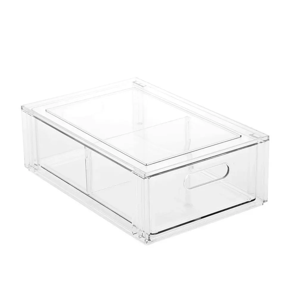 2x Boxsweden 31.5cm Crystal Storage Drawer w/ Divider Stackable Organiser Clear