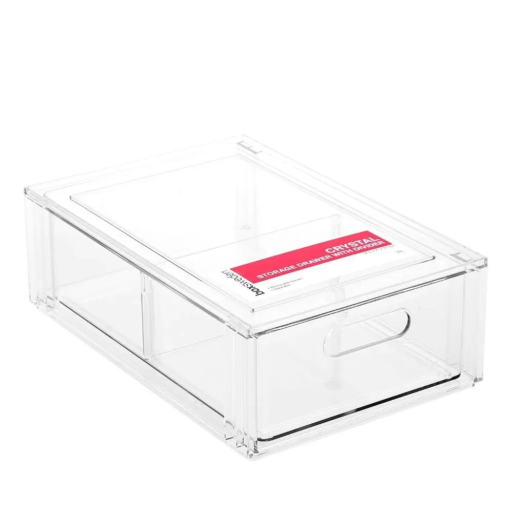 2x Boxsweden 31.5cm Crystal Storage Drawer w/ Divider Stackable Organiser Clear