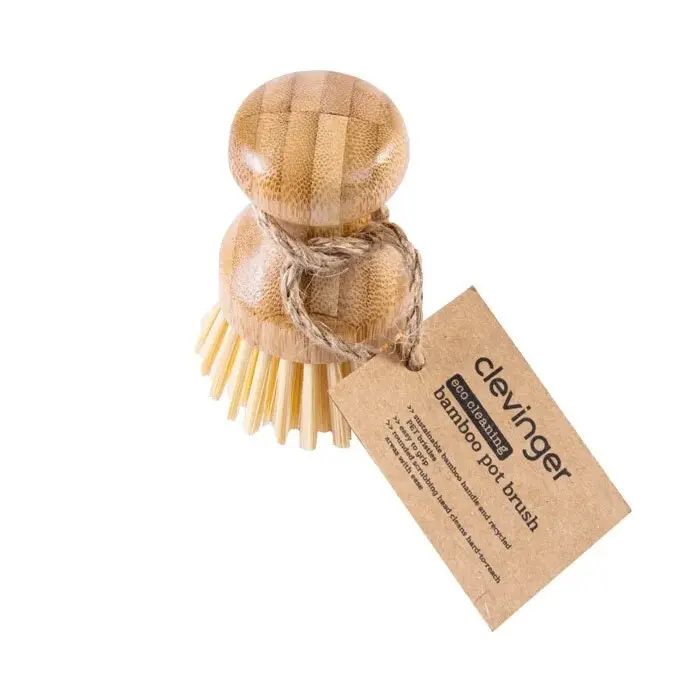 3x Clevinger 9cm Bamboo Eco Cleaning Kitchen Sink Dish/Bowl/Pot Scrub/Wash Brush