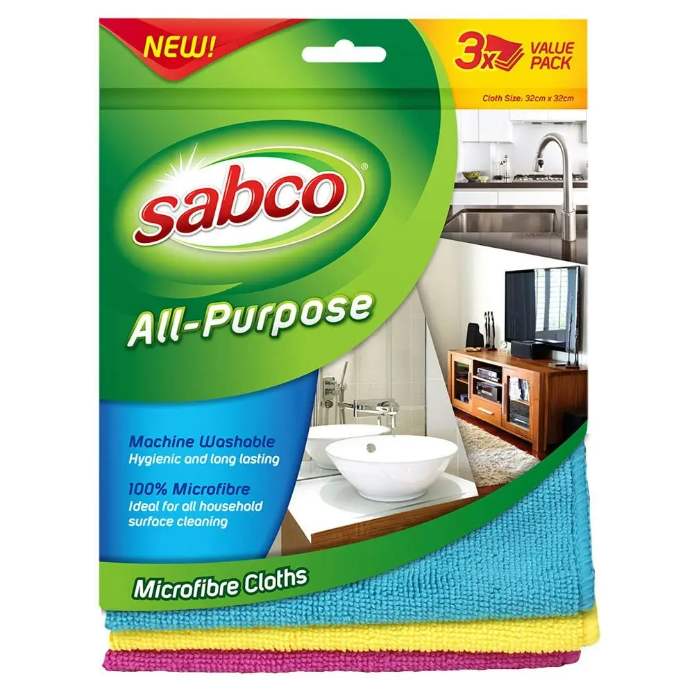 2x 3pc Sabco 32cm All Purpose Machine Washable Microfibre Kitchen/Bathroom Cloth