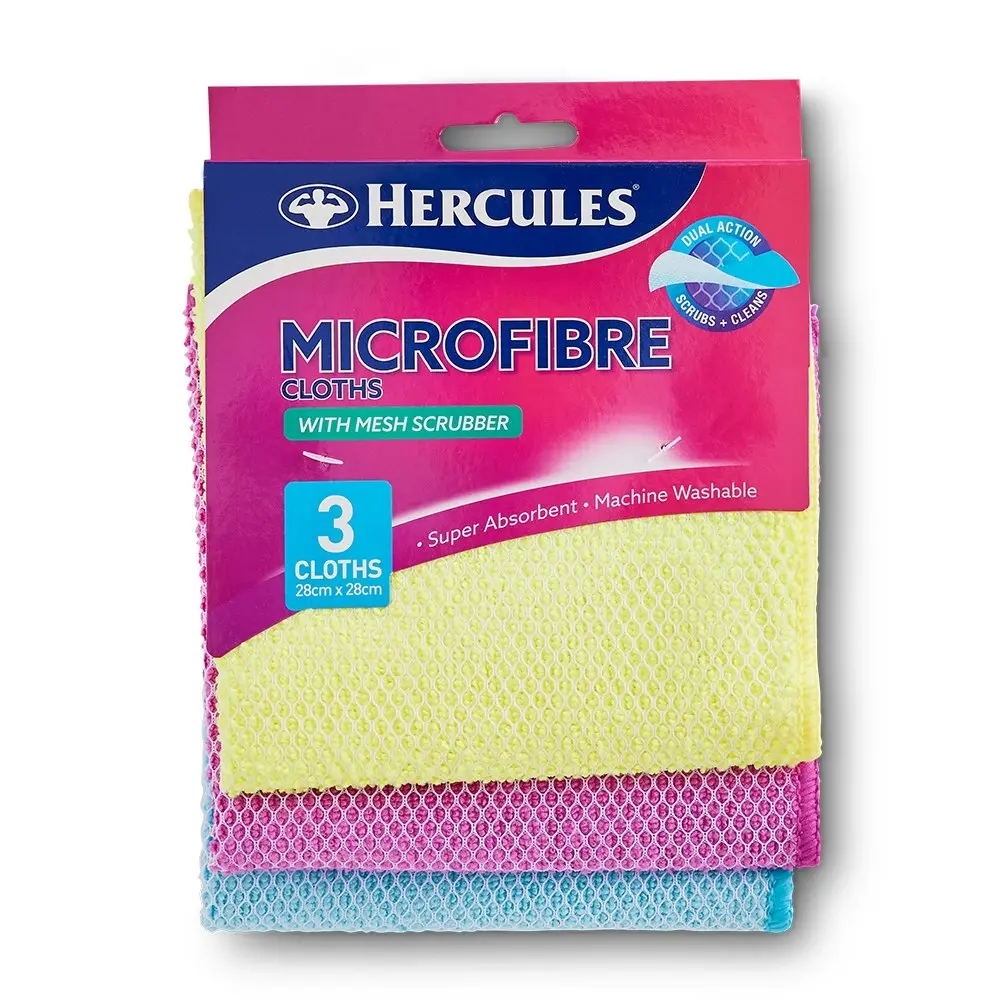 9pc Hercules Microfibre Cloth w/Scrubbing Mesh Soft Cleaning Washable Dish Towel