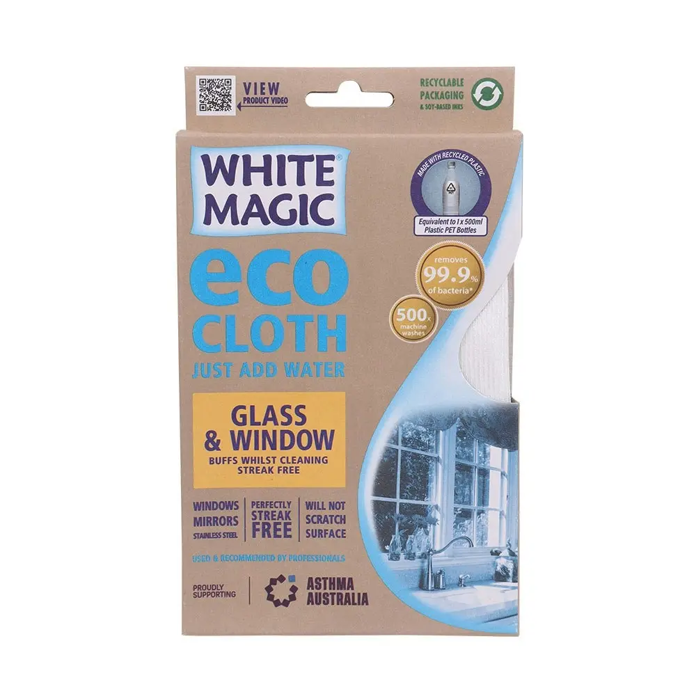 White Magic Eco Cloth Microfibre Glass/Window/Mirror/Steel Cleaner/Washer/Buffer