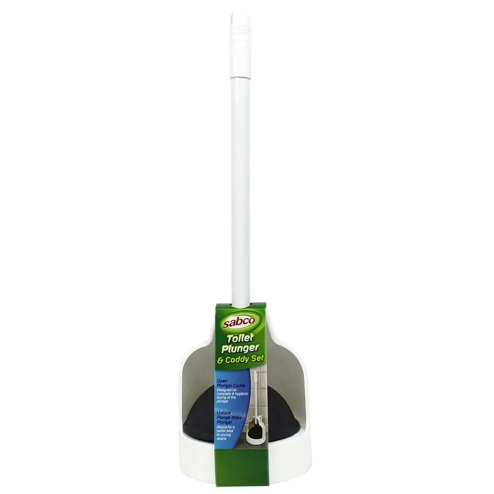 Sabco 55cm Toilet Plunger Suction/Caddy/Holder Set Bathroom Cleaner Stick White