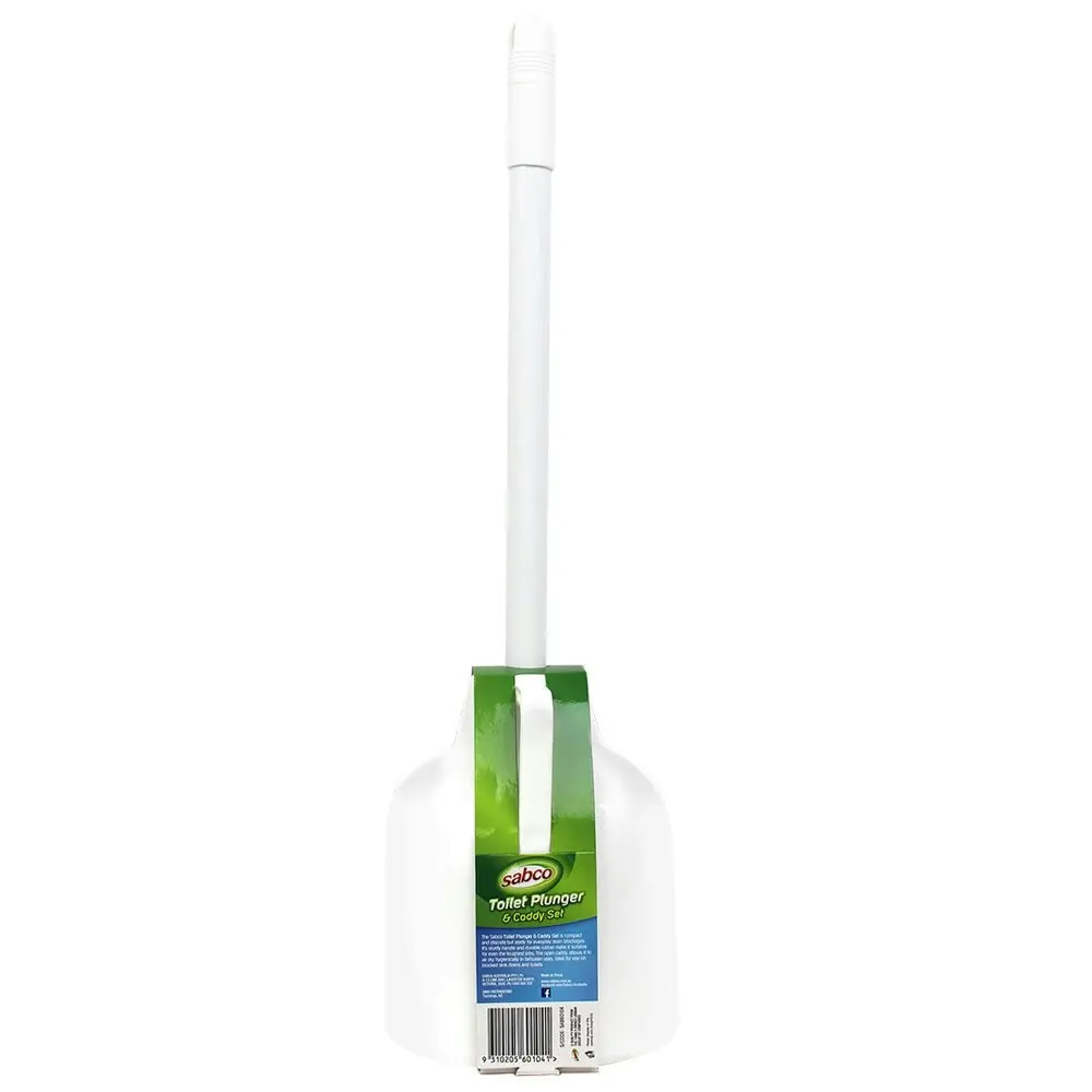 Sabco 55cm Toilet Plunger Suction/Caddy/Holder Set Bathroom Cleaner Stick White