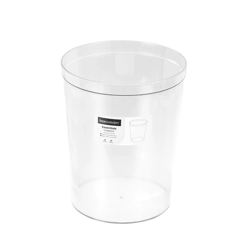 2x Boxsweden 21.5cm Crystal Waste/Rubbish Bin Home/Office Trash/Garbage Can CLR