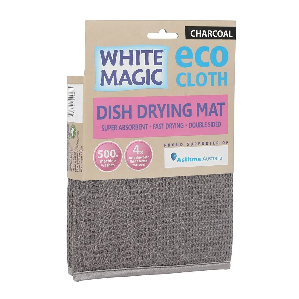 White Magic Eco Cloth Dish/Pot/Glassware Sink Drying Mat/Towel 45x40cm Charcoal