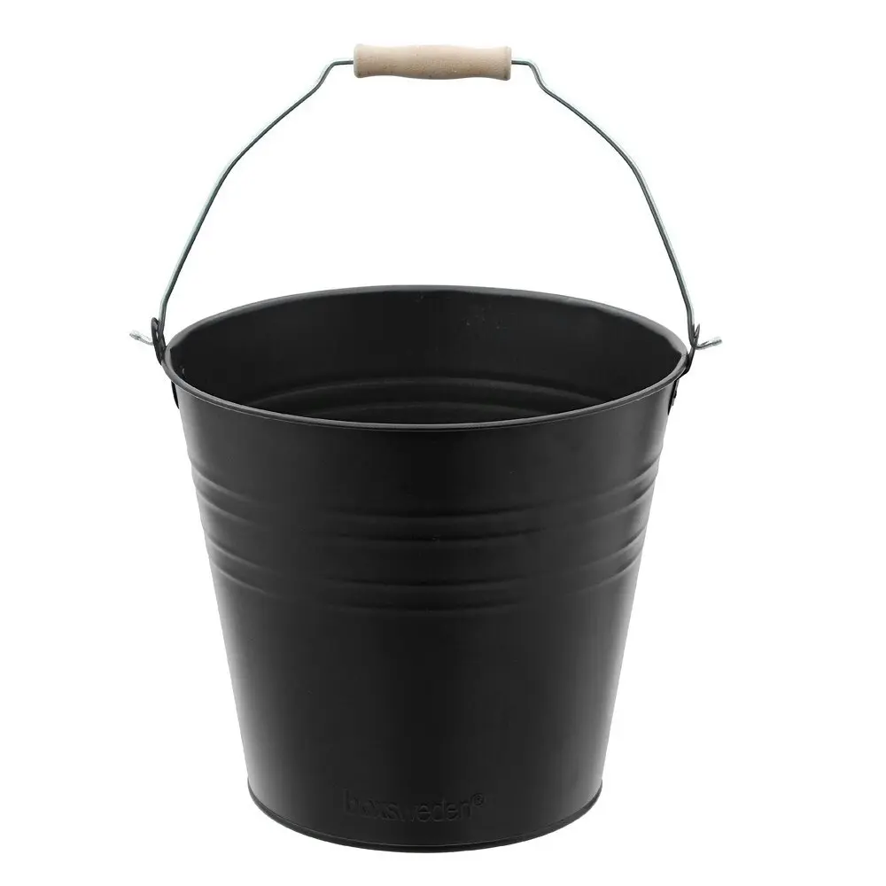 3PK Boxsweden 12L Metal Bucket 30cm Wood Handle Water Storage Container Black