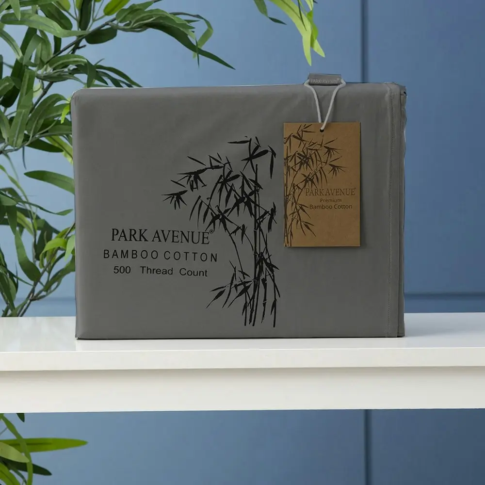 Park Avenue Split King Fitted Sheet Set/Pillowcases 500TC Bamboo Cotton Charcoal