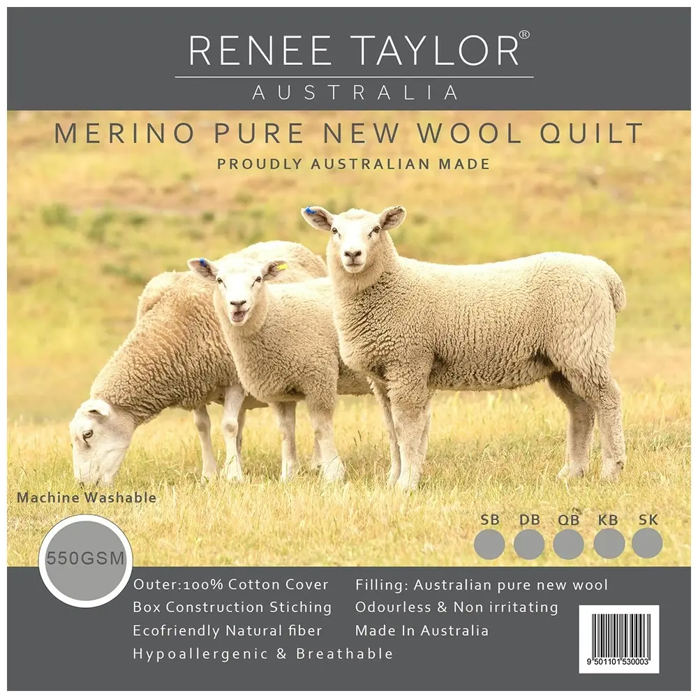 Renee Taylor King Bed Australian Pure Merino Wool Quilt 550GSM Warm Home Bedding