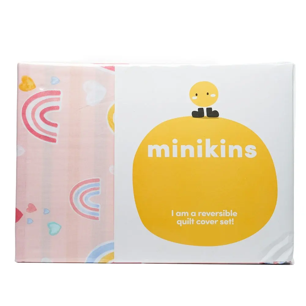 Minikins Reversible Double Bed Quilt Cover Set Cotton Rainbow Printed Kids