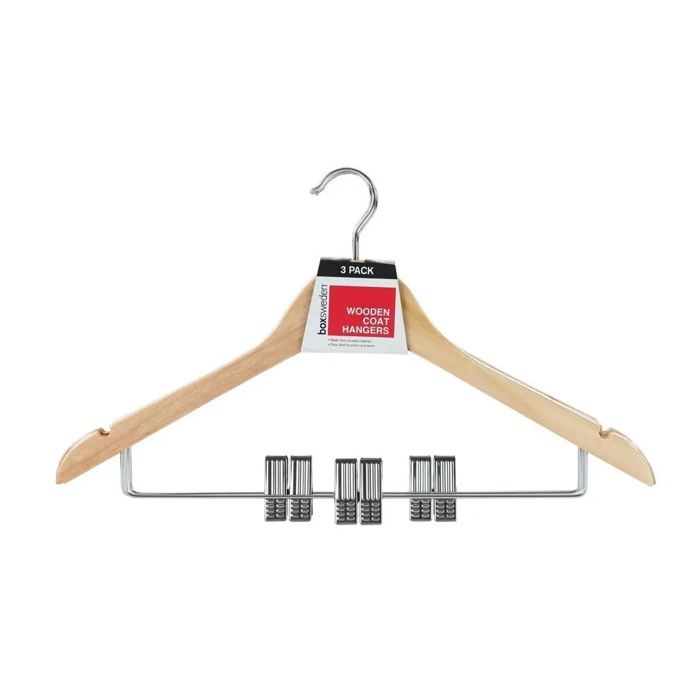 15pc Boxsweden 44.5cm Clothes Wooden Trousers/Jeans Hangers Wardrobe w/ Clips