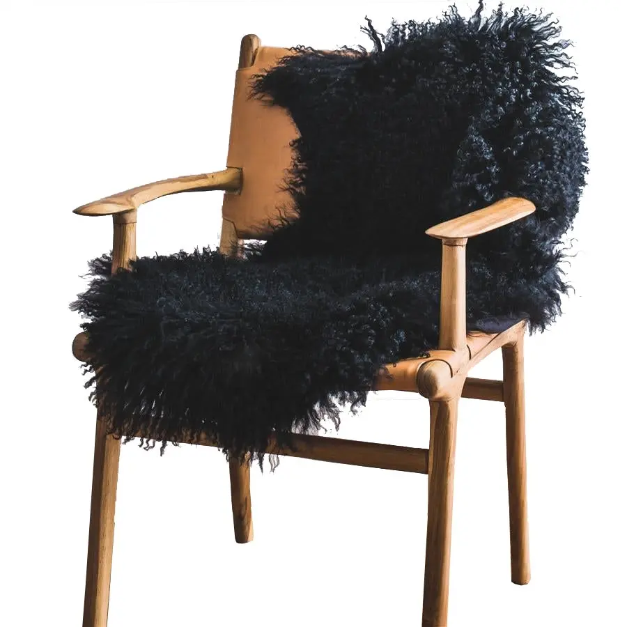 Mongolian Sheepskin Rug - Black