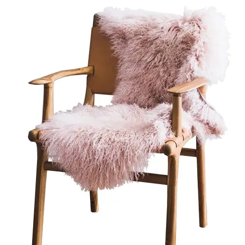 Mongolian Sheepskin Rug - Pink Blush