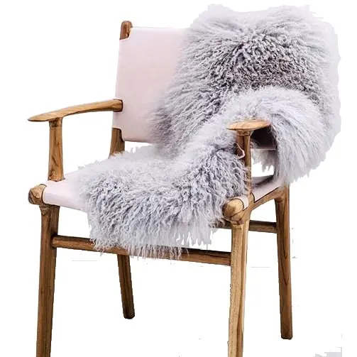 Mongolian Sheepskin Rug - Light Grey