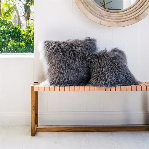 Mongolian Sheepskin Cushion - Grey