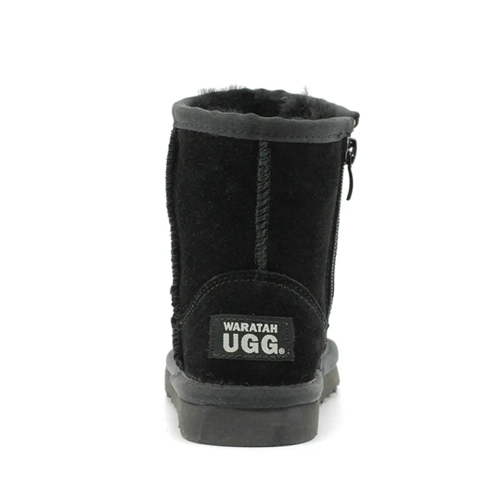 Waratah UGG® Water Resistant Kids Short Zip Up Boot - Black