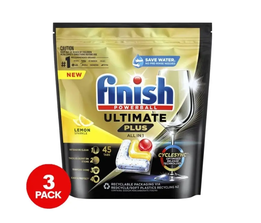 3 Pack Finish Ultimate Plus Dishwasher Tablets 45 Tablets Lemon