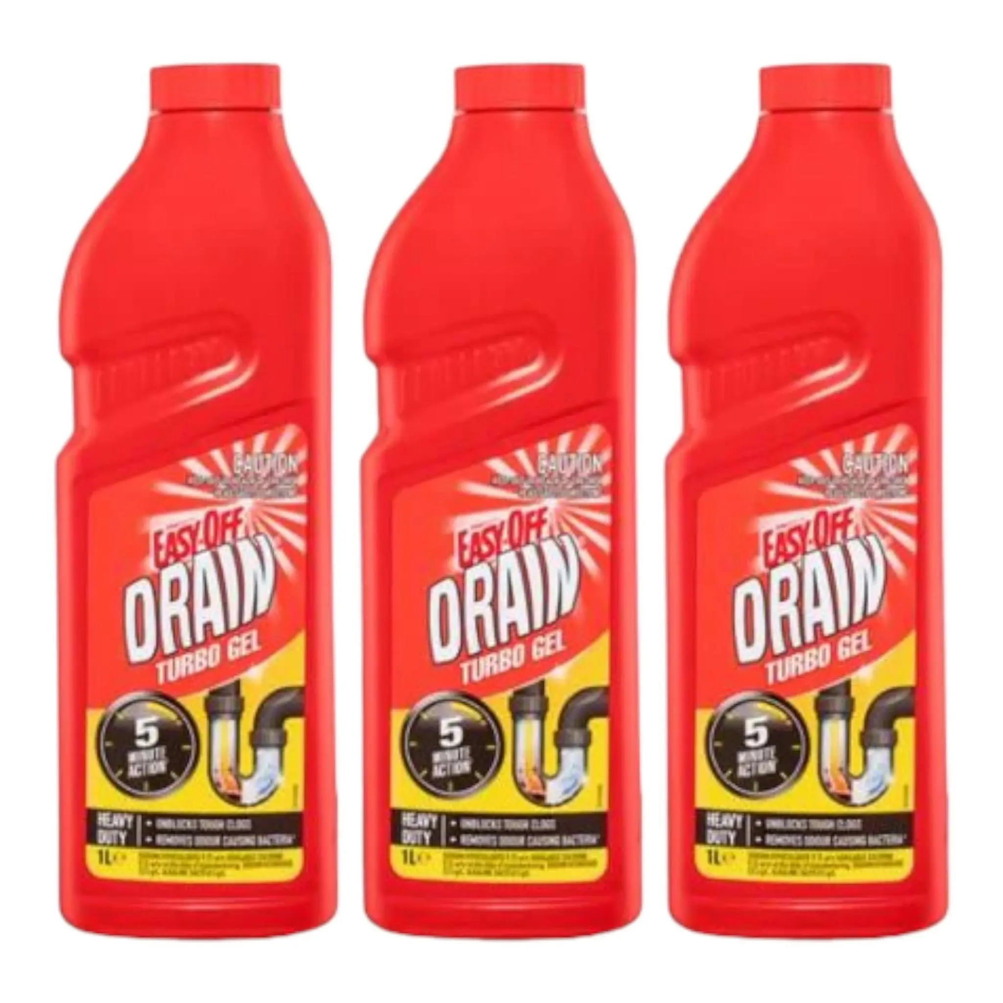 3 Pack Easy-off Bam Drain Turbo Gel 1L