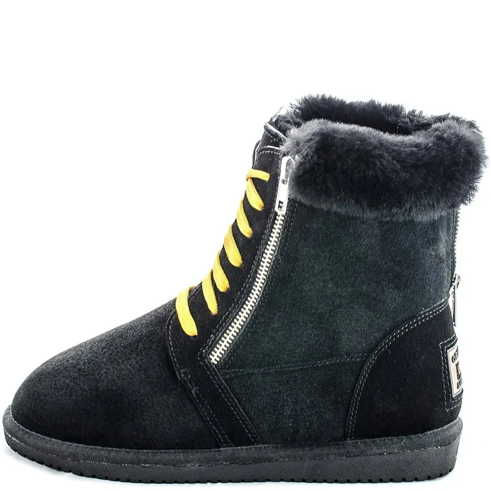 Original Ugg Australia Zipper Black Boots Yellow Laces Ups