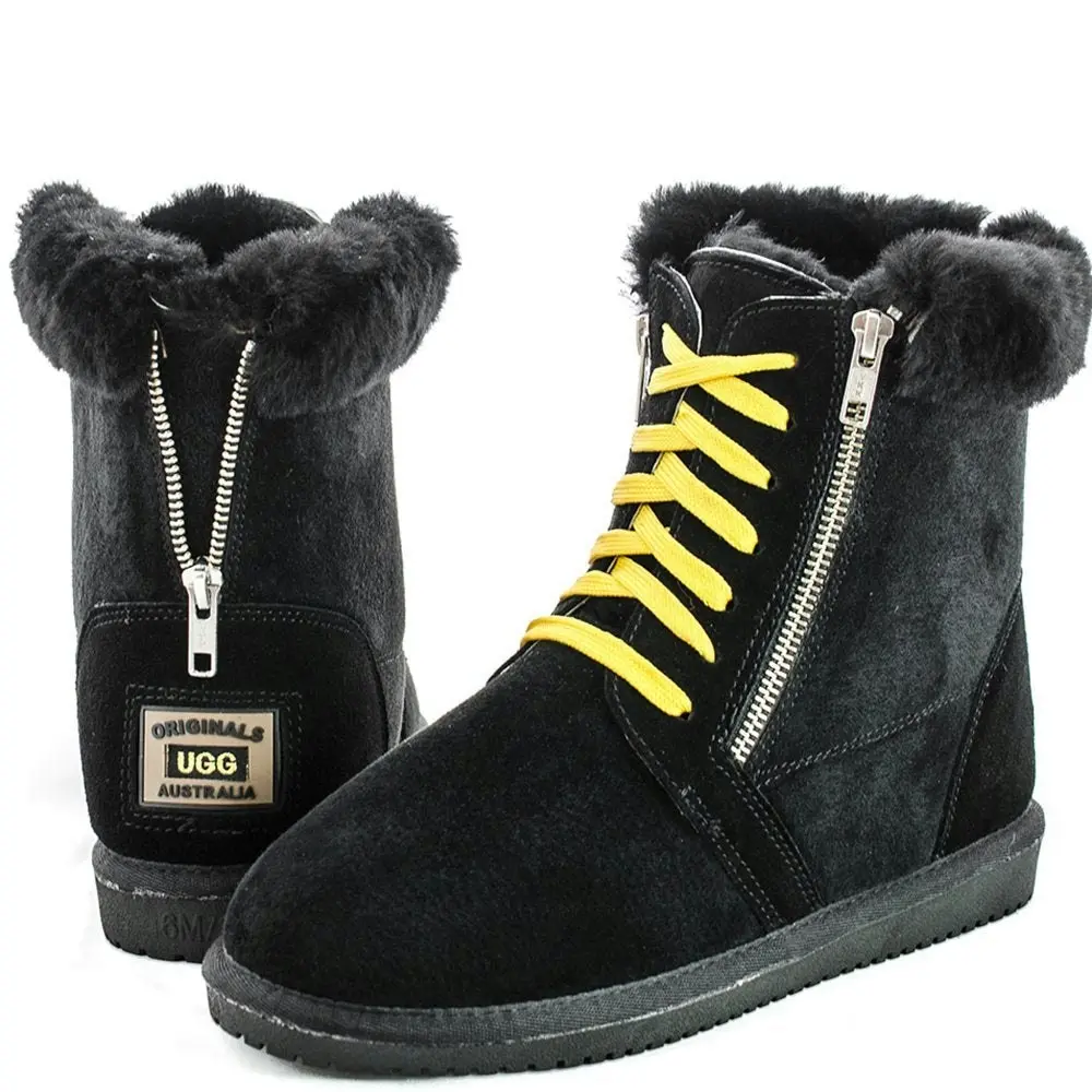 Original Ugg Australia Zipper Black Boots Yellow Laces Ups