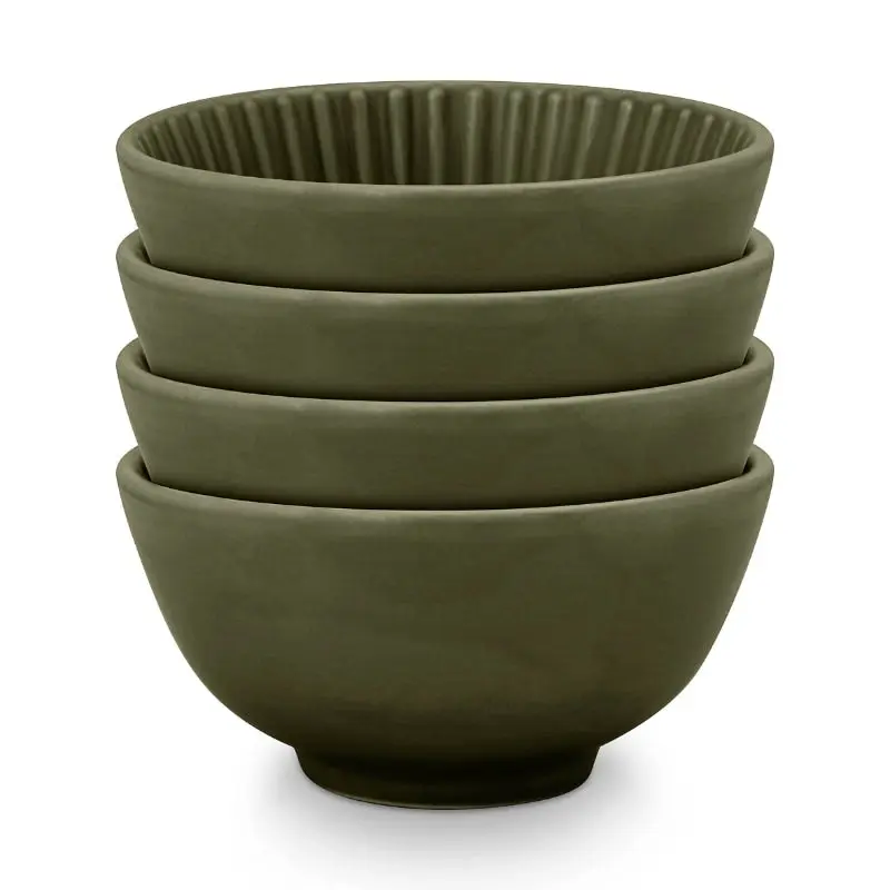 VTWonen Relievo Dark Green 12.5cm Bowls on Foot Set of 4